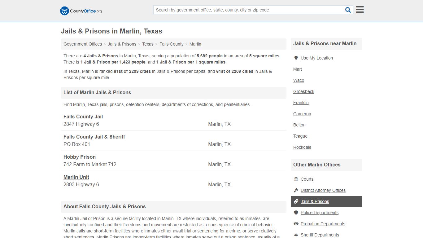 Jails & Prisons - Marlin, TX (Inmate Rosters & Records)